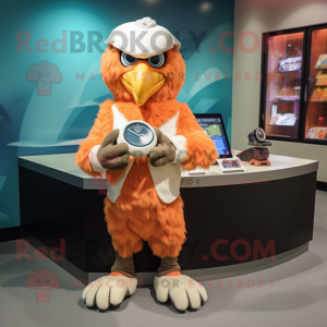 Peach Eagle mascot costume character dressed with a Baseball Tee and Bracelet watches