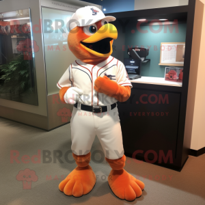 Peach Eagle mascot costume character dressed with a Baseball Tee and Bracelet watches