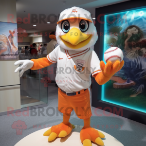 Peach Eagle mascot costume character dressed with a Baseball Tee and Bracelet watches