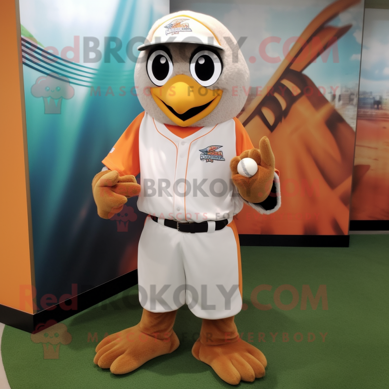 Peach Eagle mascot costume character dressed with a Baseball Tee and Bracelet watches