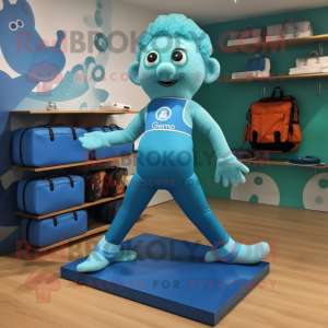 Cyan Irish Dancing Shoes mascot costume character dressed with a Swimwear and Briefcases