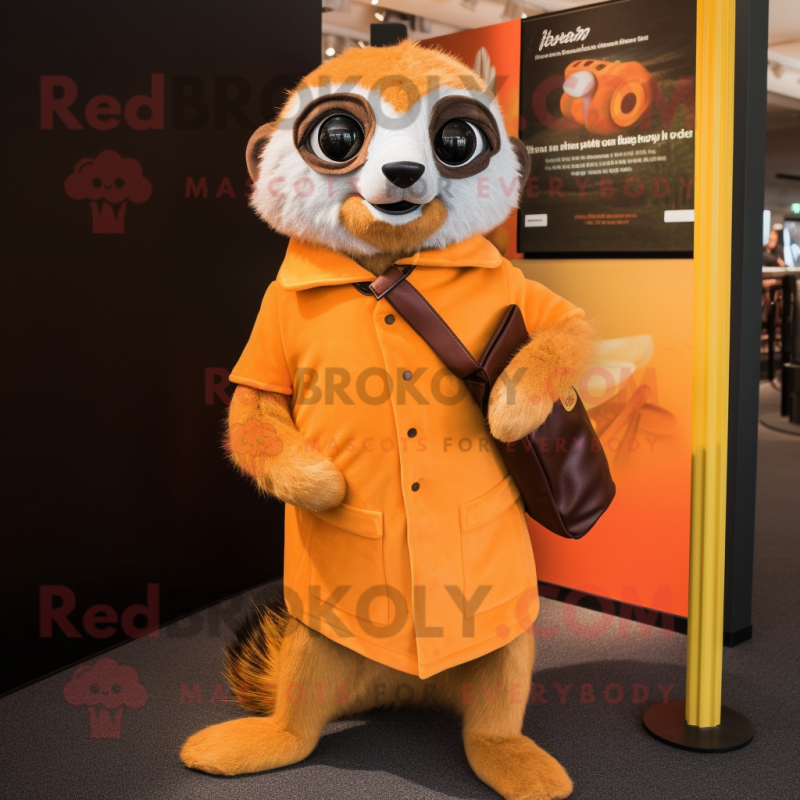 Orange Meerkat mascot costume character dressed with a Romper and Clutch bags