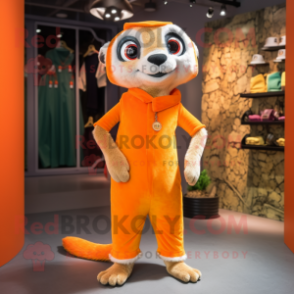 Orange Meerkat mascot costume character dressed with a Romper and Clutch bags