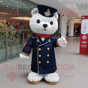 Navy Dim Sum mascot costume character dressed with a Coat and Scarves