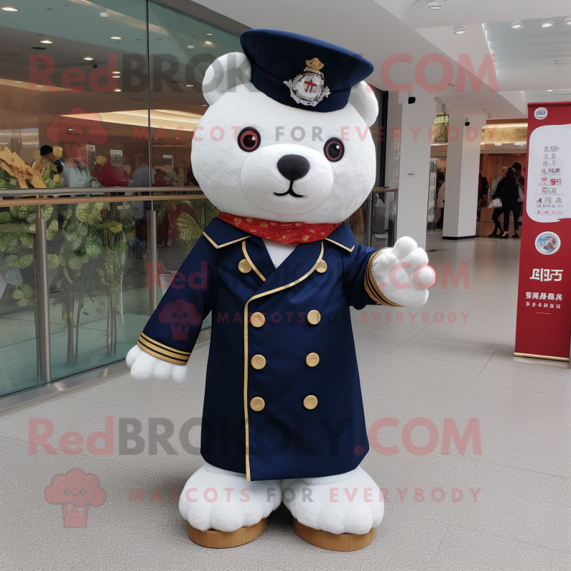 Navy Dim Sum mascot costume character dressed with a Coat and Scarves Navy Dim Sum mascot costume character dressed with a Coat and Scarves