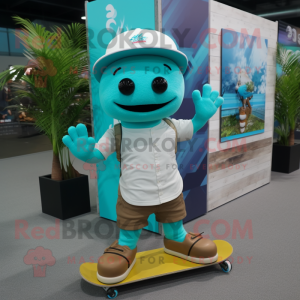 Cyan Skateboard mascot costume character dressed with a Cargo Shorts and Bracelets