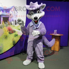 Lavender Dingo mascot costume character dressed with a Dress Pants and Brooches