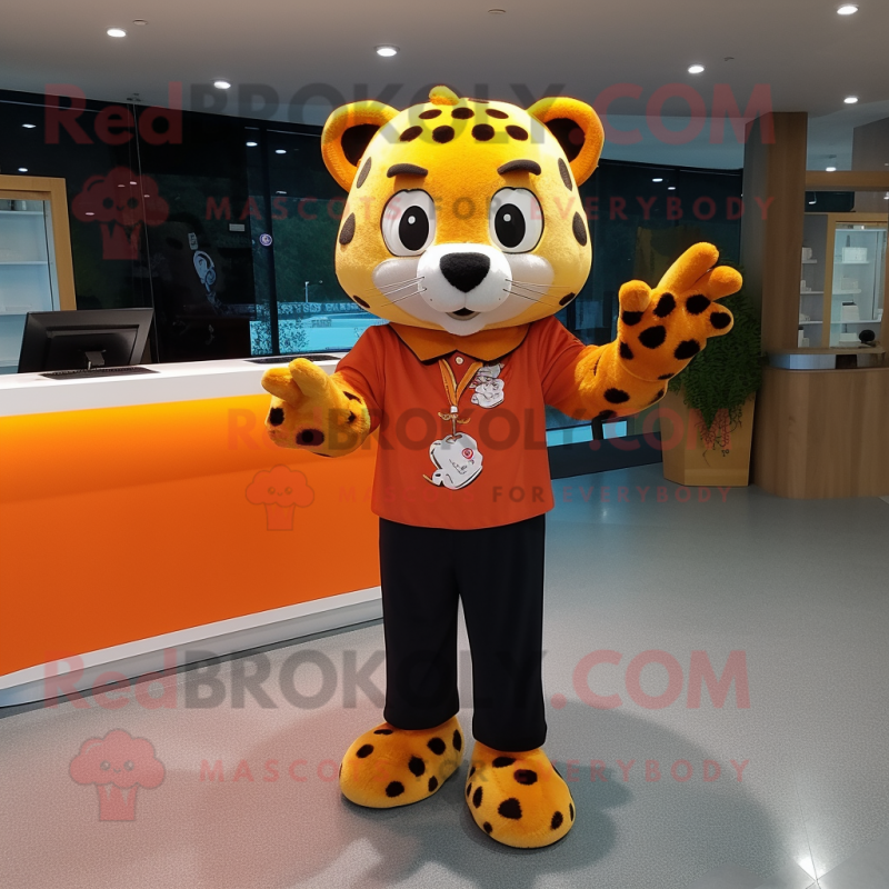 Orange Leopard mascot costume character dressed with a Polo Tee and Keychains