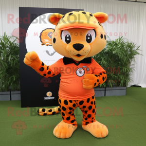 Orange Leopard mascot costume character dressed with a Polo Tee and Keychains