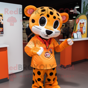 Orange Leopard mascot costume character dressed with a Polo Tee and Keychains