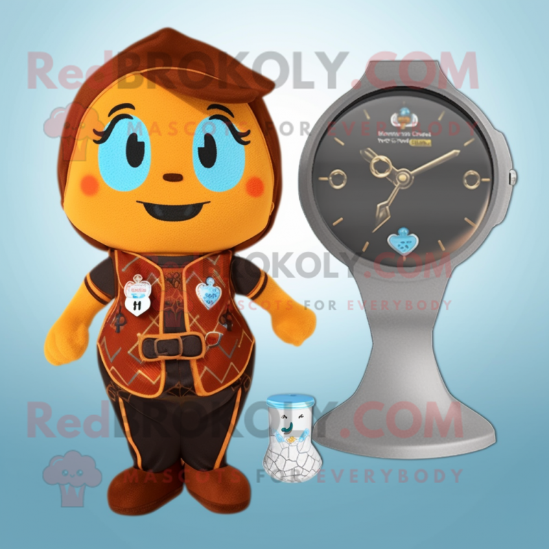 Rust Hourglass mascot costume character dressed with a One-Piece Swimsuit and Coin purses Rust Hourglass mascot costume character dressed with a One-Piece Swimsuit and Coin purses