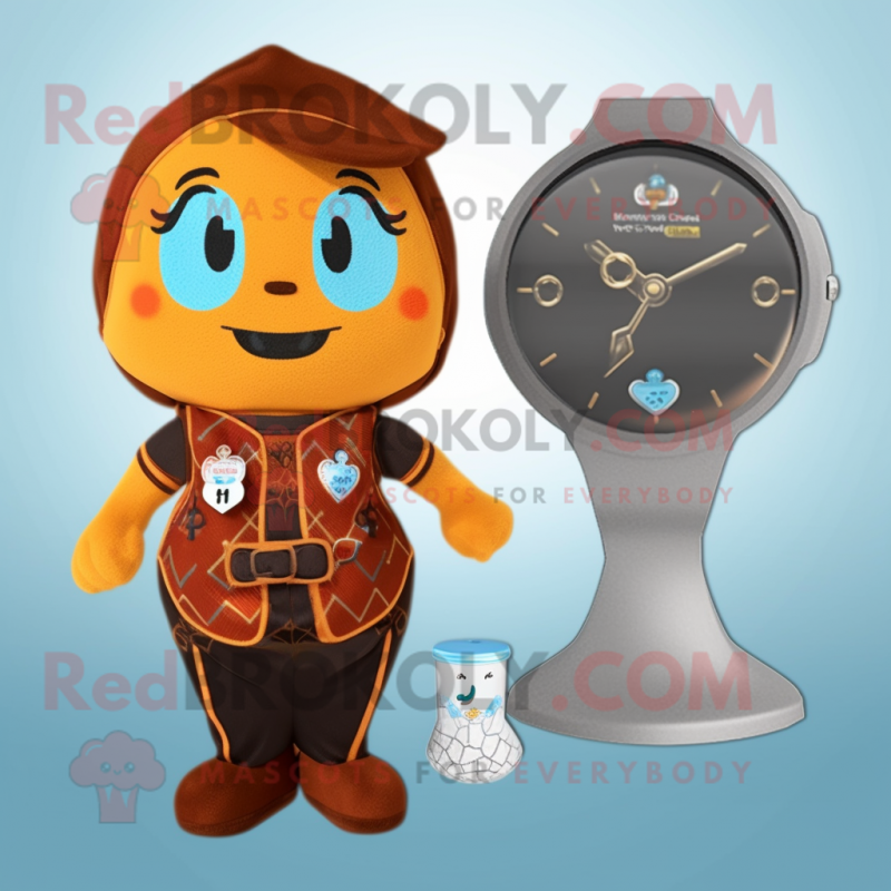 Rust Hourglass mascot costume character dressed with a One-Piece Swimsuit and Coin purses