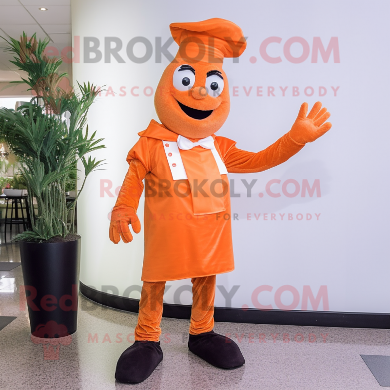 Orange Steak mascot costume character dressed with a Jeggings and Gloves