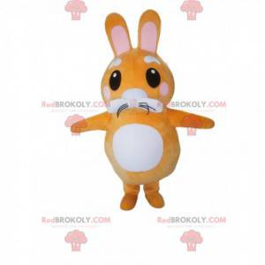 Mascotte de petit lapin orange et blanc. Costume de petit lapin