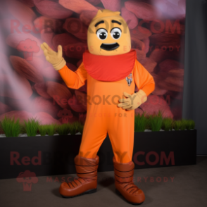 Orange Steak mascot costume character dressed with a Jeggings and Gloves