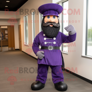 Purple Civil War Soldier mascot costume character dressed with a Trousers and Beanies