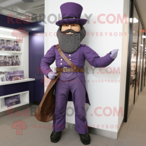 Purple Civil War Soldier mascot costume character dressed with a Trousers and Beanies