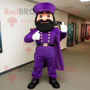 Purple Civil War Soldier mascot costume character dressed with a Trousers and Beanies