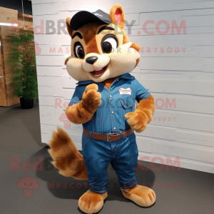 Peach Chipmunk mascot costume character dressed with a Denim Shirt and Cufflinks