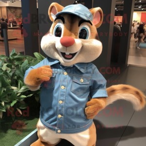 Peach Chipmunk mascot costume character dressed with a Denim Shirt and Cufflinks