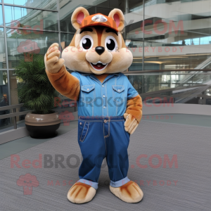 Peach Chipmunk mascot costume character dressed with a Denim Shirt and Cufflinks