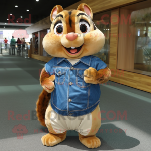 Peach Chipmunk mascot costume character dressed with a Denim Shirt and Cufflinks