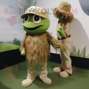 Olive Scarecrow mascot costume character dressed with a Baseball Tee and Hairpins