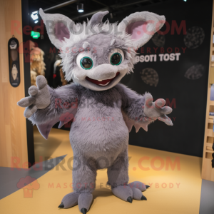 Gray Bat mascot costume character dressed with a Bodysuit and Hairpins