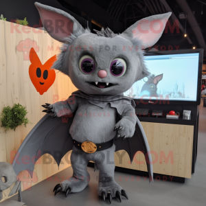 Gray Bat mascot costume character dressed with a Bodysuit and Hairpins