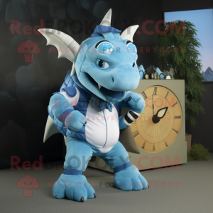 Sky Blue Triceratops mascot costume character dressed with a Cargo Pants and Digital watches