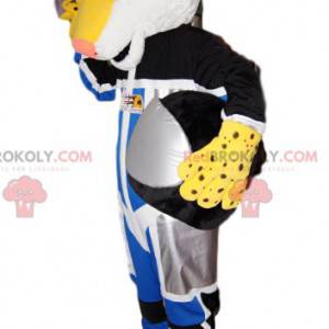 Mascot yellow leopard in biker outfit. Leopard costume. -