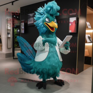 Cyan Roosters mascot costume character dressed with a Sheath Dress and Clutch bags