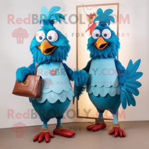 Cyan Roosters mascot costume character dressed with a Sheath Dress and Clutch bags