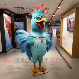 Cyan Roosters mascot costume character dressed with a Sheath Dress and Clutch bags