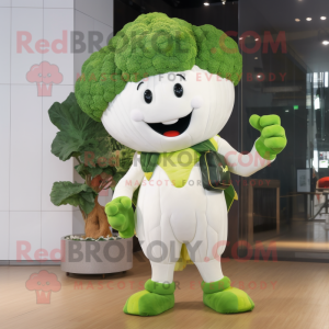 White Broccoli mascot costume character dressed with a Leggings and Clutch bags