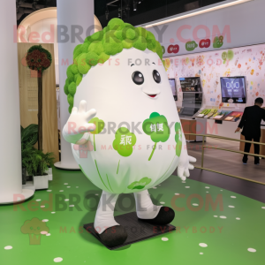 White Broccoli mascot costume character dressed with a Leggings and Clutch bags