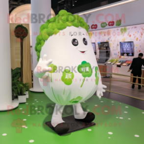 White Broccoli mascot costume character dressed with a Leggings and Clutch bags
