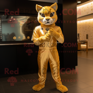 Guld Bobcat maskot kostym...