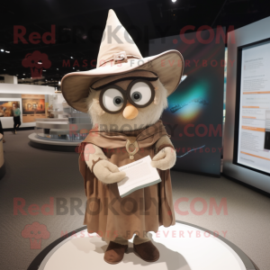Tan Witch'S Hat mascot costume character dressed with a Romper and Reading glasses