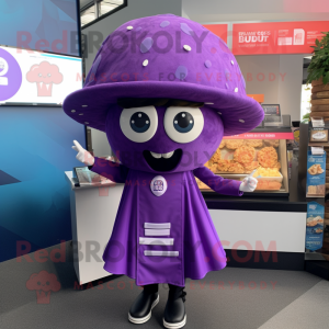 Purple Tacos mascot costume character dressed with a Circle Skirt and Berets