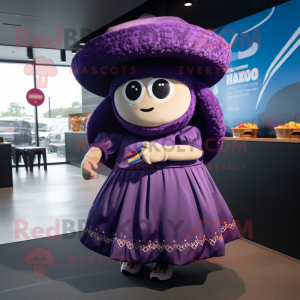 Purple Tacos mascot costume character dressed with a Circle Skirt and Berets