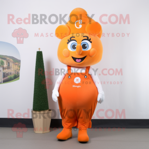 Orange Queen mascot costume character dressed with a Dungarees and Earrings