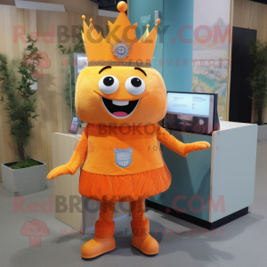 Orange Queen mascot costume character dressed with a Dungarees and Earrings