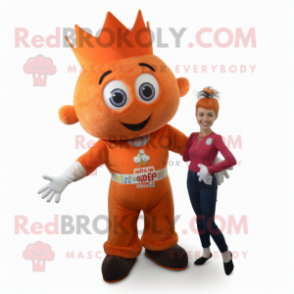 Orange Queen mascot costume character dressed with a Dungarees and Earrings