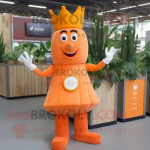 Orange Queen mascot costume character dressed with a Dungarees and Earrings