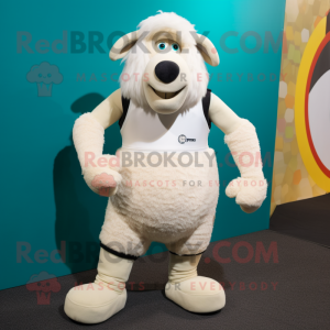 White Suffolk Sheep mascot costume character dressed with a Tank Top and Foot pads