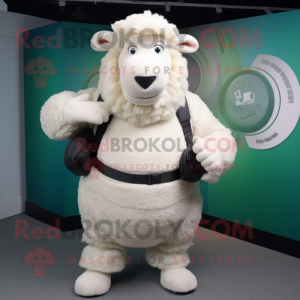 White Suffolk Sheep mascot costume character dressed with a Tank Top and Foot pads