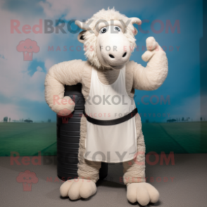 White Suffolk Sheep mascot costume character dressed with a Tank Top and Foot pads