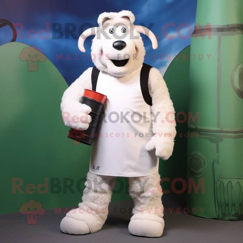 White Suffolk Sheep mascot costume character dressed with a Tank Top and Foot pads