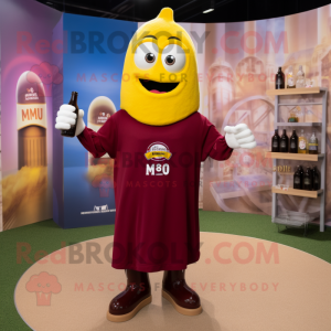 Maroon Bottle Of Mustard mascot costume character dressed with a Bermuda Shorts and Cufflinks
